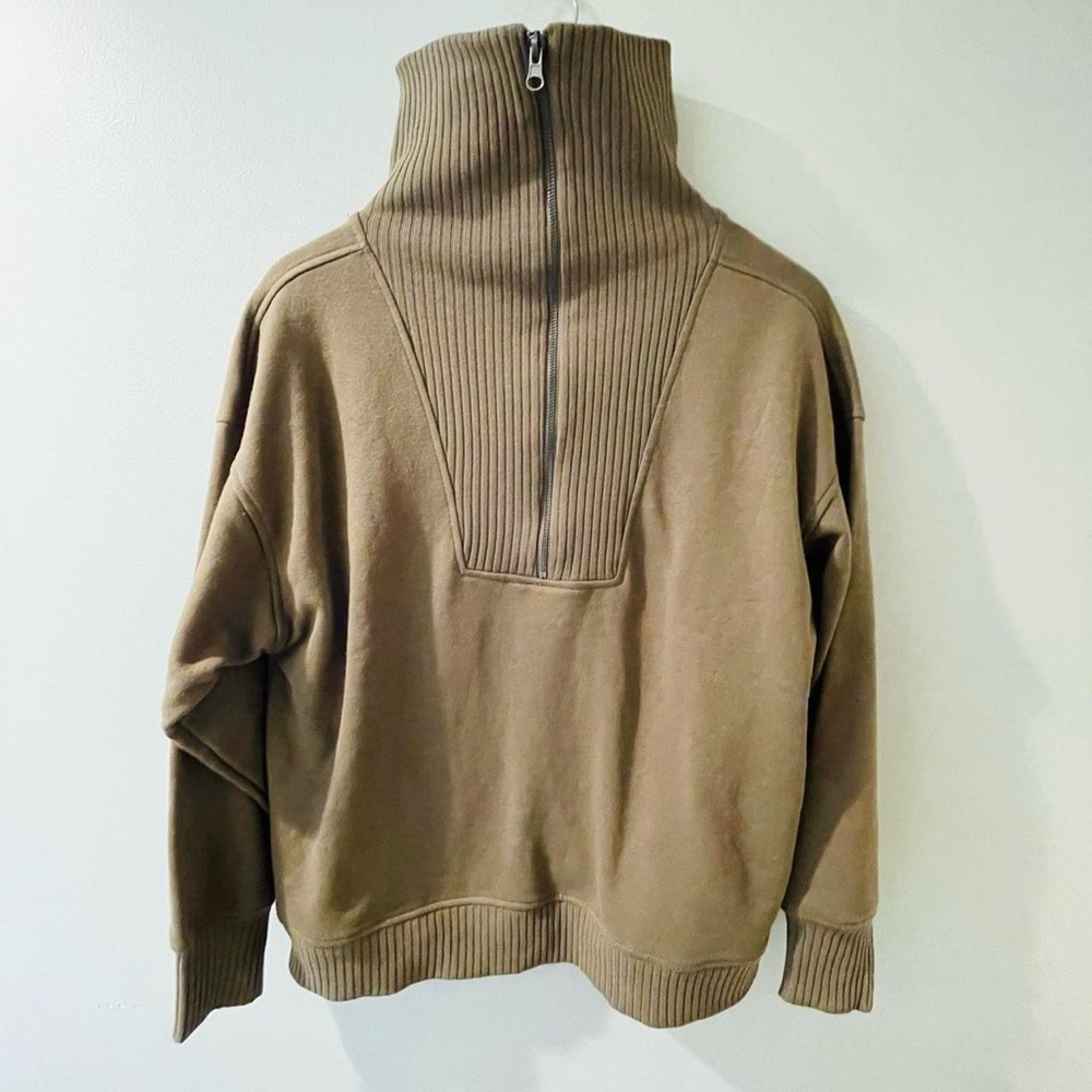 NWT Khaki Green Mock Turtleneck Sweatshirt With 3/4 Quarter Zip neck